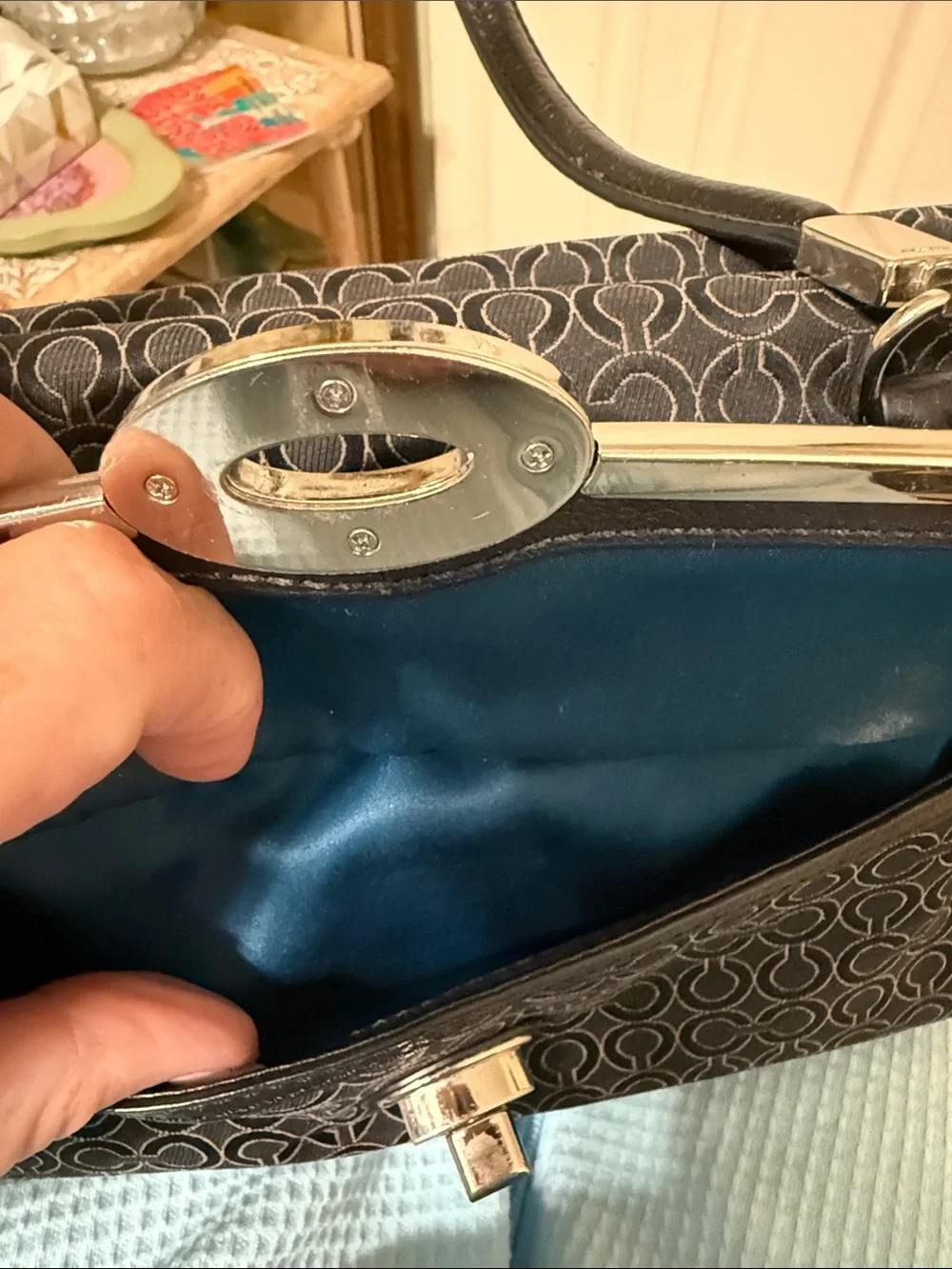 Coach Black Signature Jacquard Shoulder Bag with Silver Hardware
